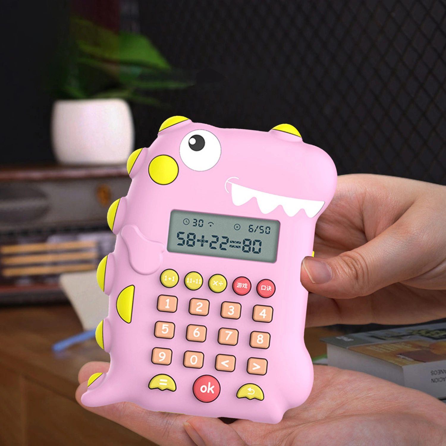 Dinosaur Shaped Digital Calculator Rechargeable LCD Display Kids Early Education Primary School Students Arithmetic Training Machine Toy Kids Gift