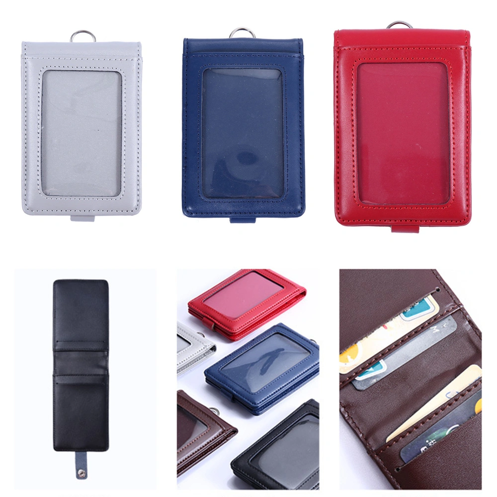 Card Holder Convenient Portable Snap Closure Collapsible ID Card Holder with Lanyard for Office Home School