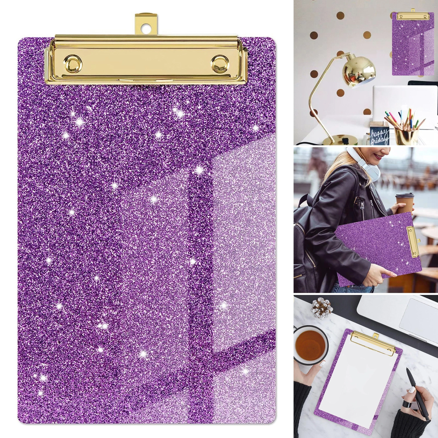Clipboard Glitter Glossy Surface Smooth Writing Rounded Corners Strong Clamping Force Supporting High Toughness Bending-resistant Backing Plate Office Supplies