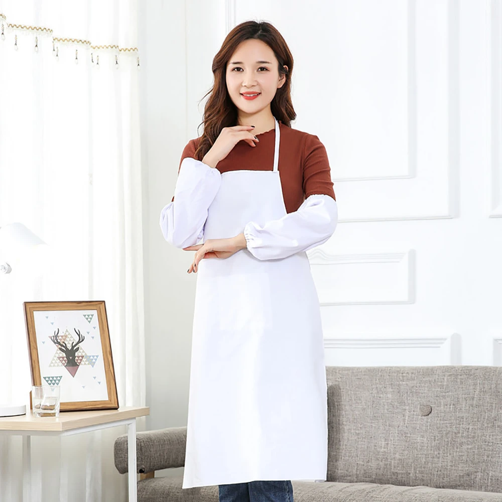 Pure White Unisex Short Half Oversleeves Bib Aprons Kitchen Cooking Supplies