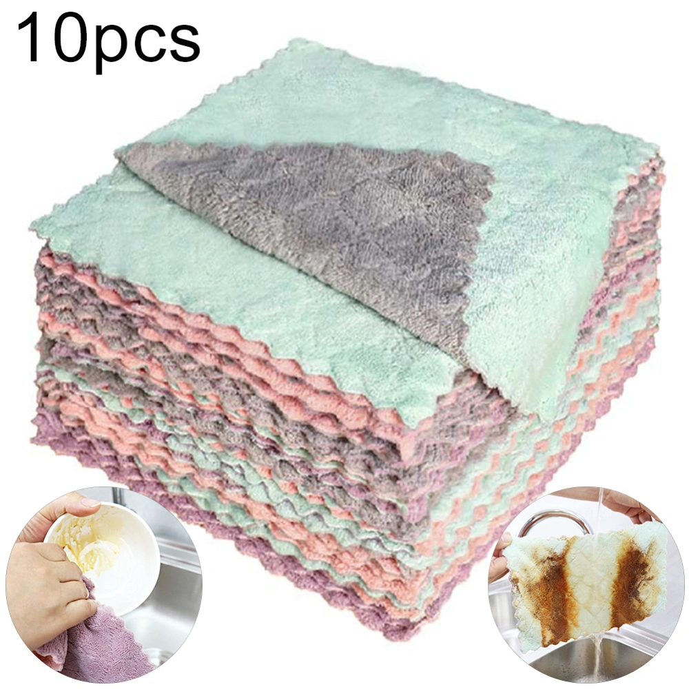 10Pcs Home Kitchen Thicken Water Absorbent Coral Velvet Cleaning Dish Cloth Towel