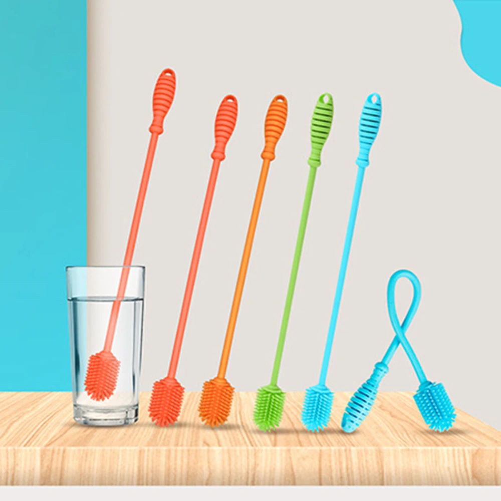 Silicone 360 Degree Rotation Long Handle Infant Feeding Bottle Cleaning Brush