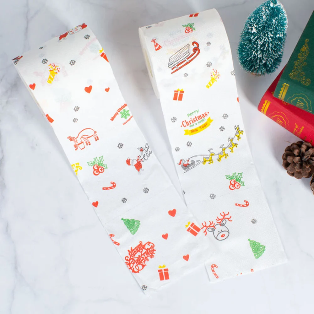 Christmas Pattern Print 2 Layers Skin-friendly Bathroom Tissue Toilet Roll Paper