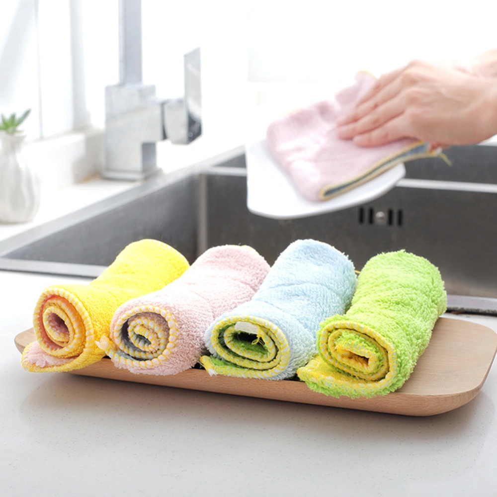 Kitchen Double Sided Strong Water Absorbent Cleaning Microfiber Dish Cloth Towel