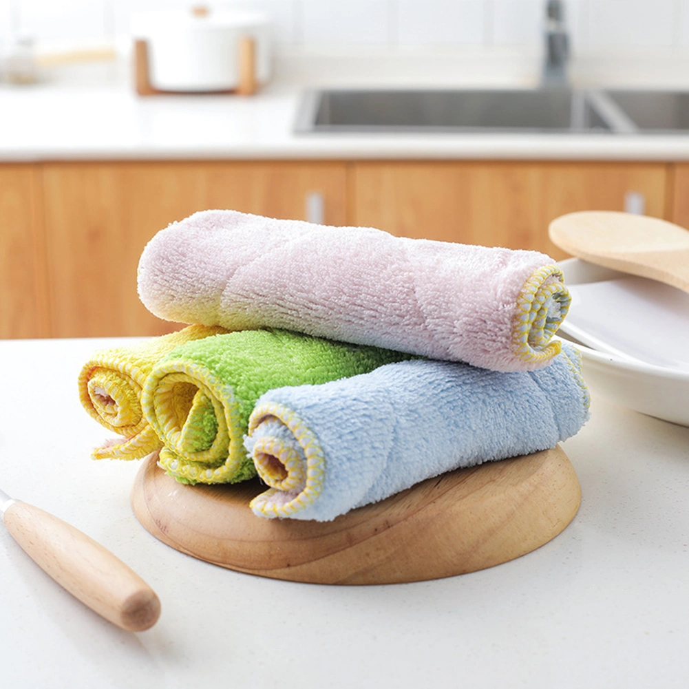 Kitchen Double Sided Strong Water Absorbent Cleaning Microfiber Dish Cloth Towel
