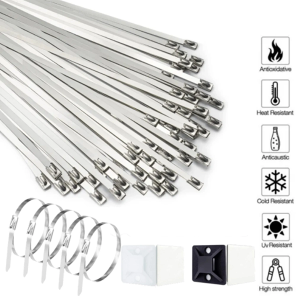 100Pcs/Bag Cable Zip Ties Heavy Duty Self-Locking Metal Zip Ties Stainless Steel Cable Ties Marine Supplies