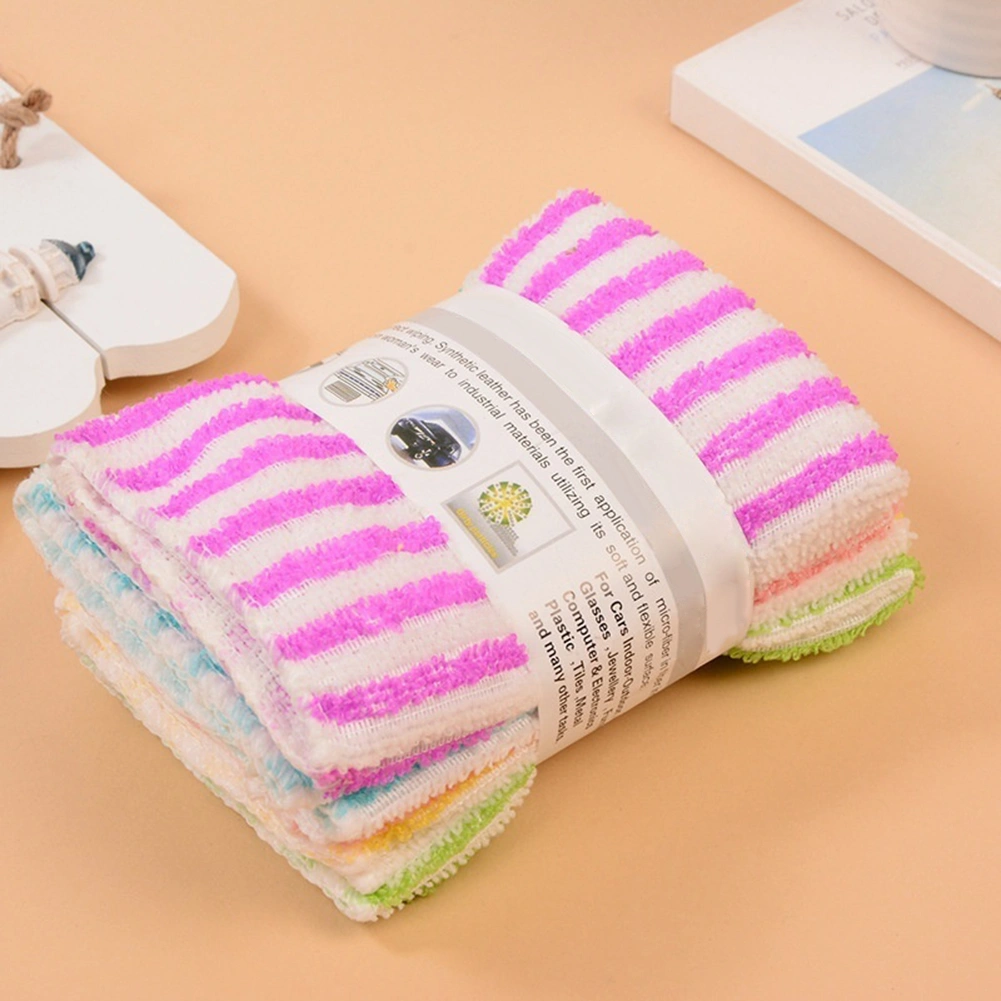 5Pcs Wash Cleaning Microfiber Towel Water Kitchen Dining Striped Duster Cloth