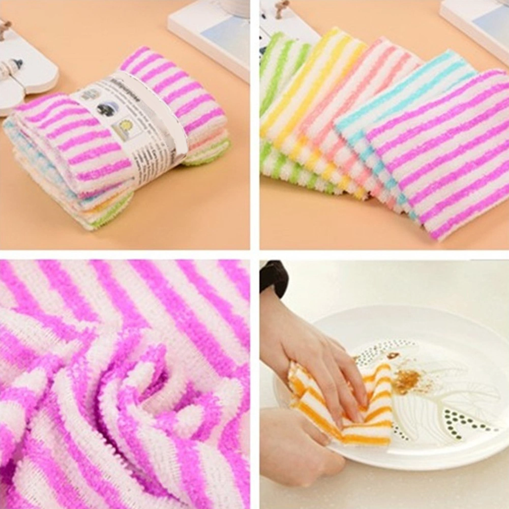 5Pcs Wash Cleaning Microfiber Towel Water Kitchen Dining Striped Duster Cloth