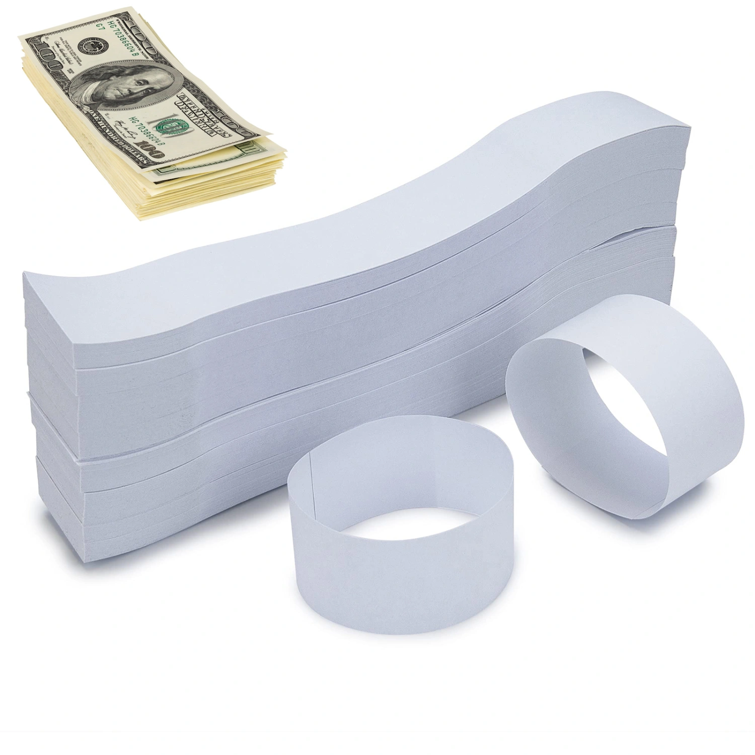 300Pcs Money Bands Bundles Self Sealing Professional Durable White Blank Paper Cash Straps Wrappers Supermarket Accountant Bank Supplies