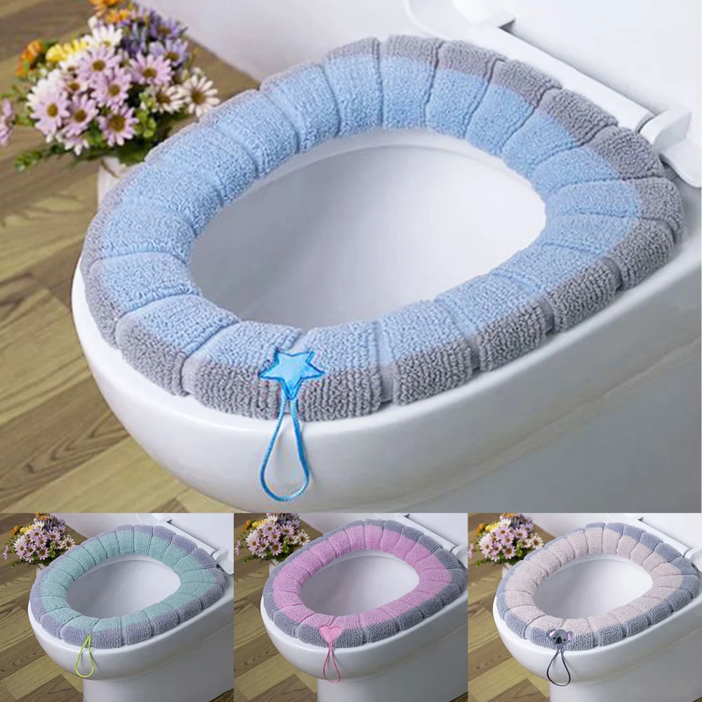 Warm Soft Thickened O Shape Washable Home Toilet Seat Cover Cushion with Handle