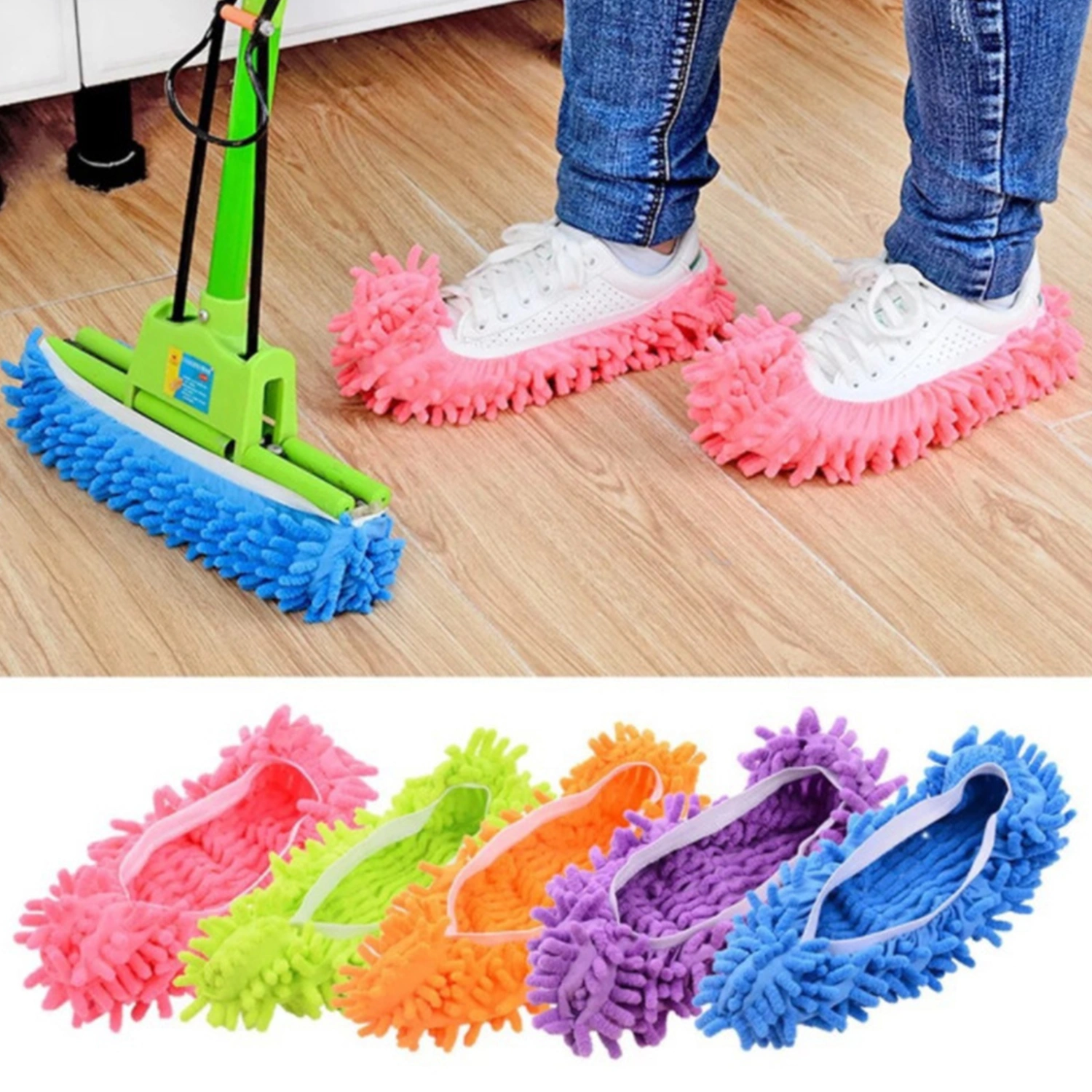 2Pcs/10Pcs Bathroom Kitchen Cleaner Mop Fuzzy Slipper Floor Cleaning Shoe Cover