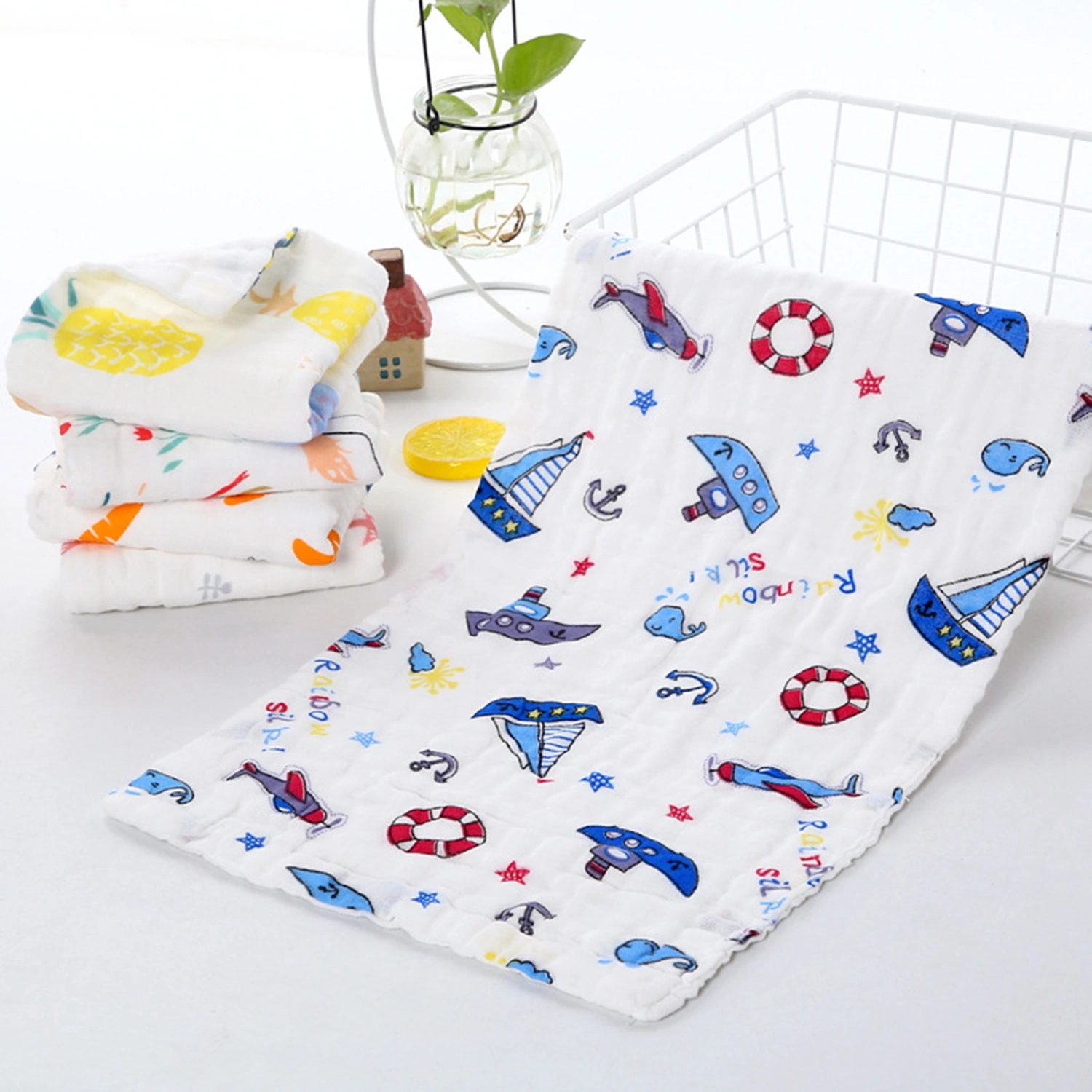 Cotton Towel Smooth Quick-dry Long Square Six-layer Baby Cotton Square Towel for Home