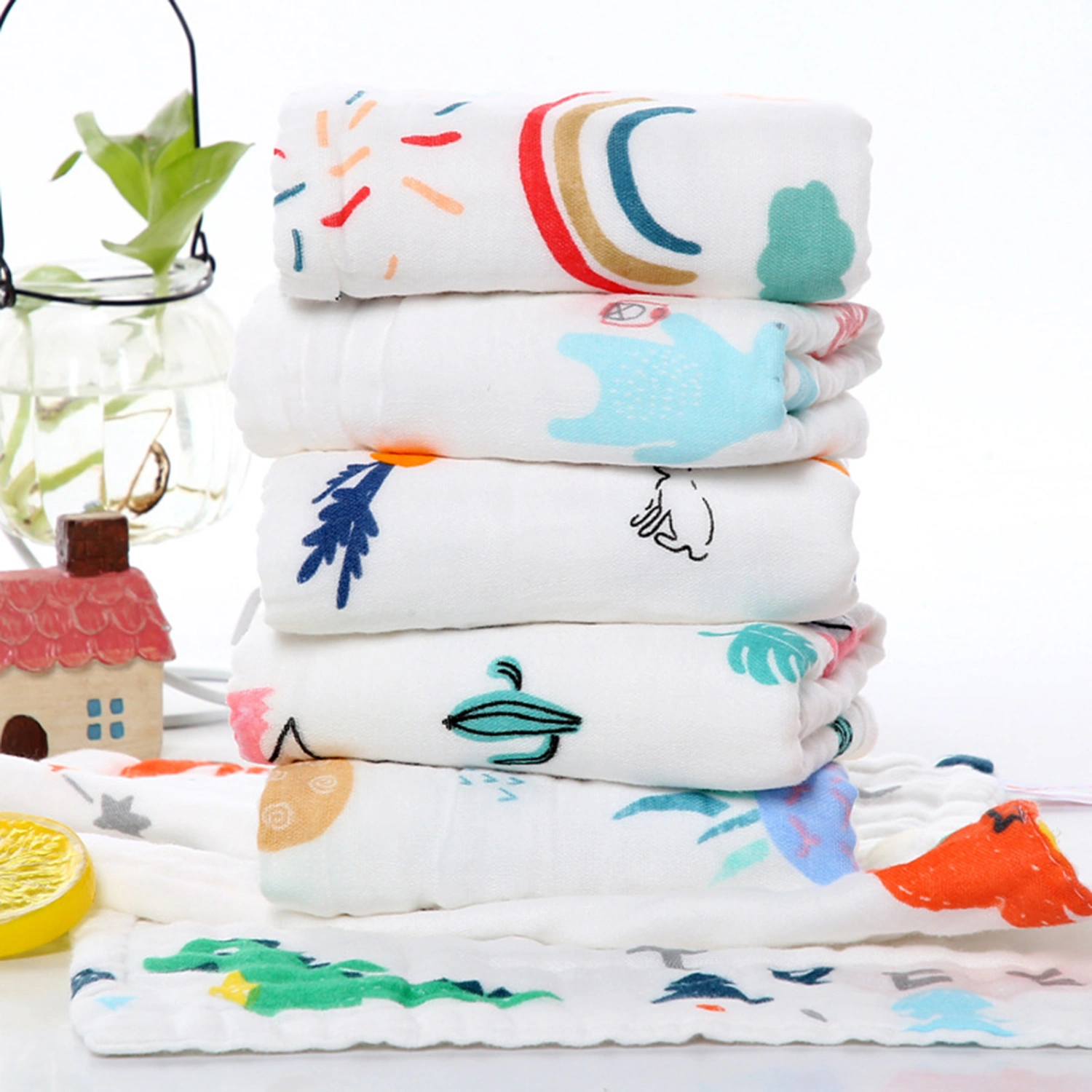 Cotton Towel Smooth Quick-dry Long Square Six-layer Baby Cotton Square Towel for Home