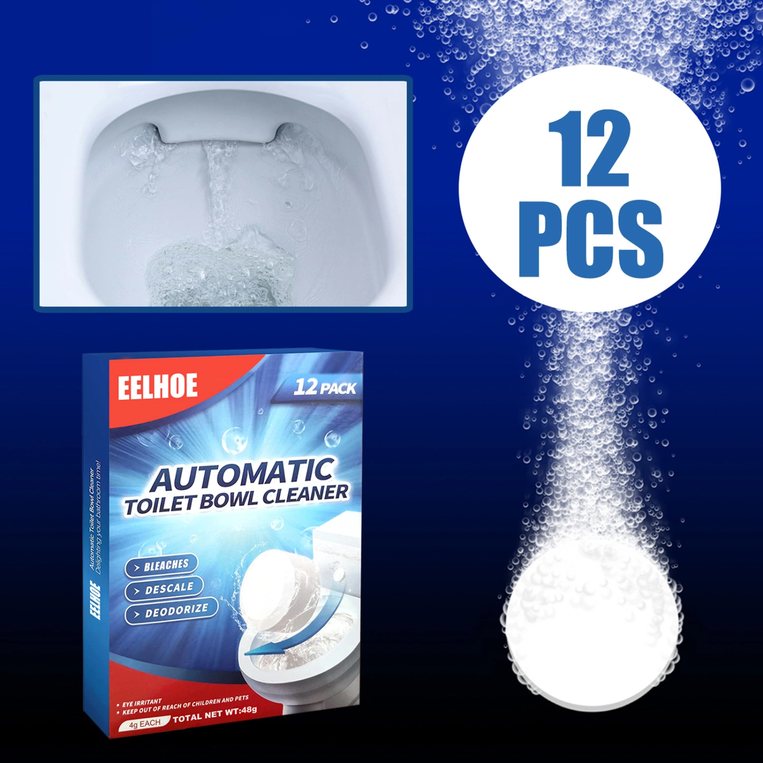 12Pcs/Bag Multifunctional Toilet Cleaner Slow-dissolving Design White Remove Water Scales Safe Cleaning Tablet for Home
