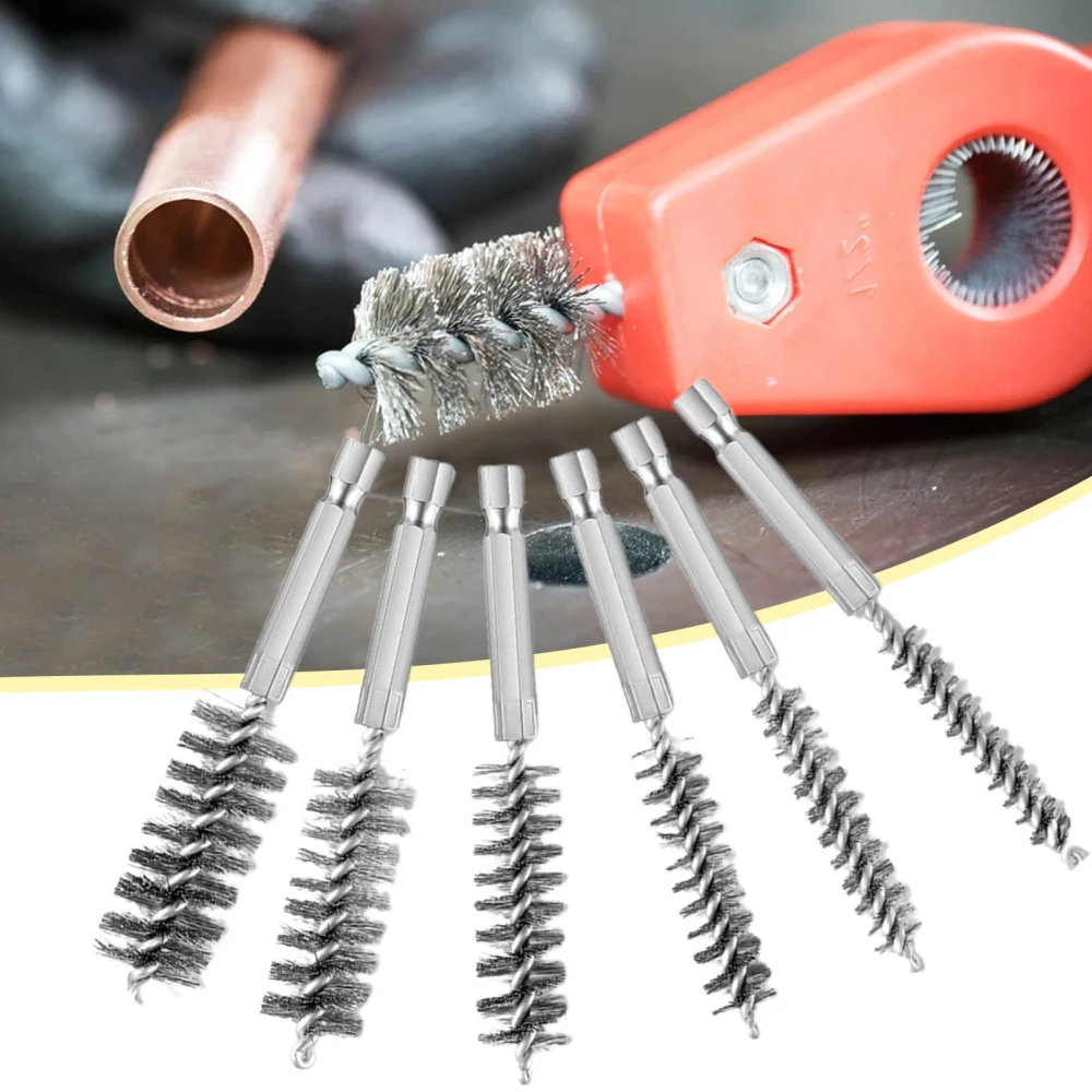 Tube Brush Dense Bristles Hexagonal Handle Stainless Steel 8/10/12/15/17/19mm Machinery Paint Remover Rust Cleaner for Home