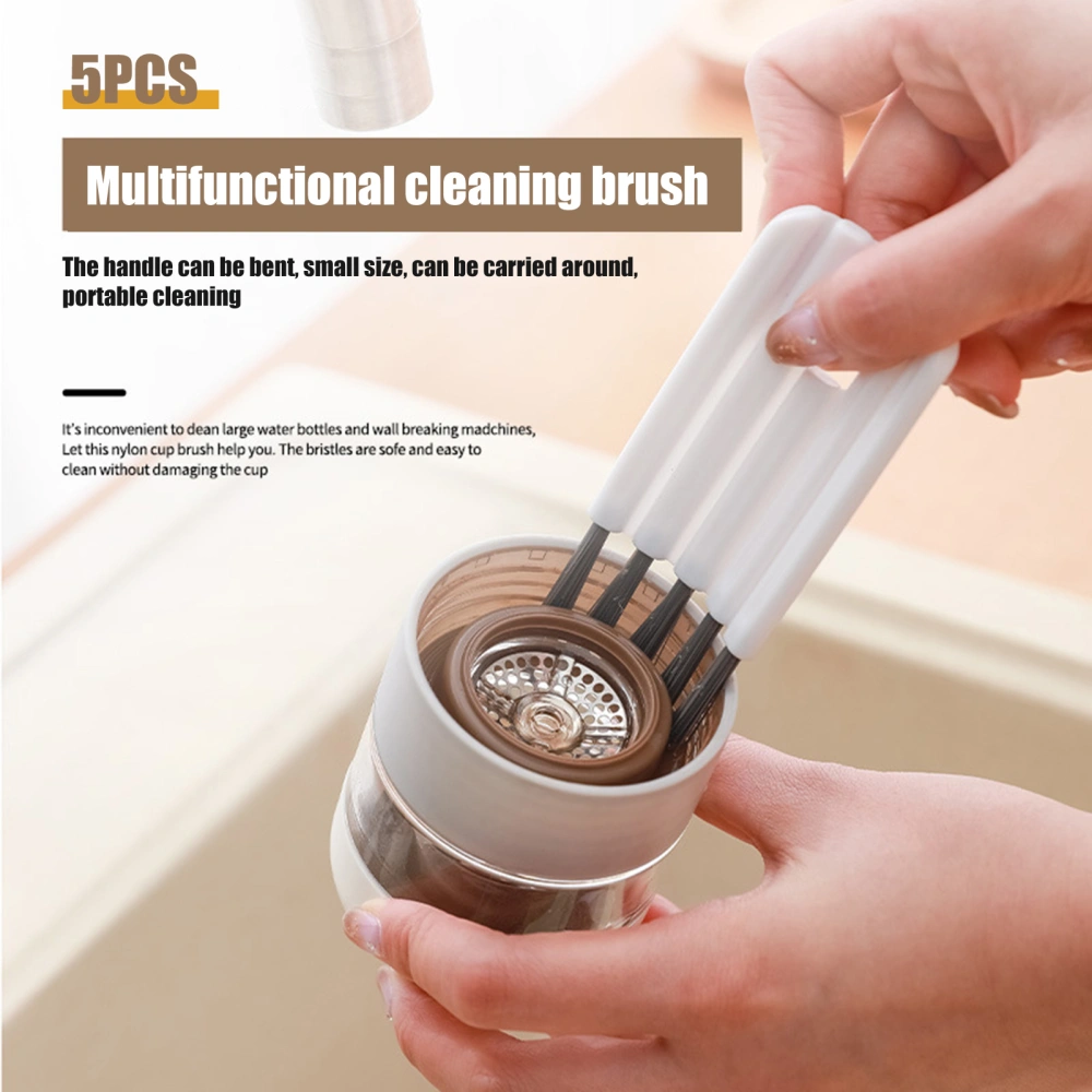 5Pcs Cup Lid Cleaning Brush Multifunctional Curved Handle Portable Insulation Cup Lid Gap Cleaner Brush Tool for Home