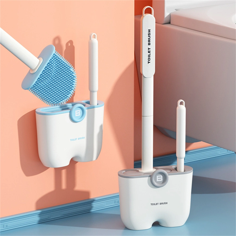 1 Set Toilet Scrubber Hard-Textured Detachable Silicone Wall-Mounted Drain Base Included Toilet Cleaning Brush Daily Use 