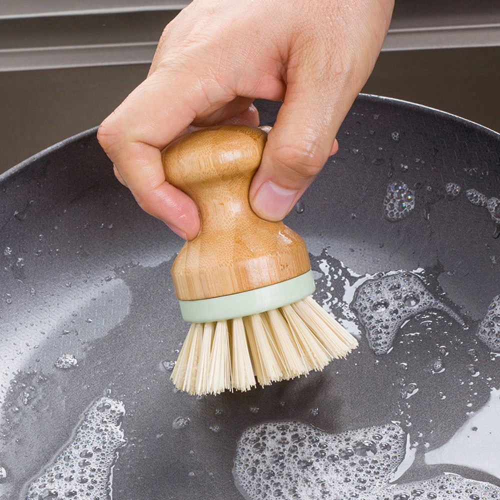 Cleaning Brush Round Head Soft Bristle Pure Wood Ergonomic Handle Dish Scrubbing Brush for Home 