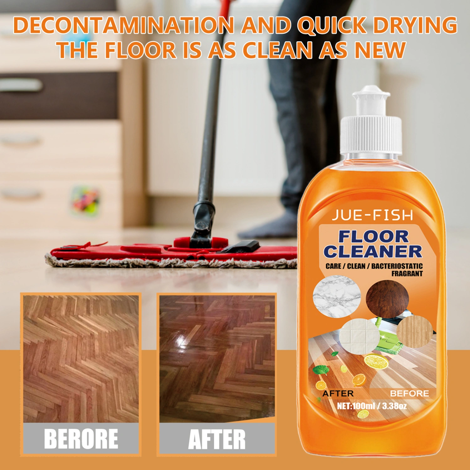 100ML Floor Cleaner Effective Deep Cleaning Does Strong Decontamination Clean Fragrant Wood Floor Brightening Cleaning Agent for Floor