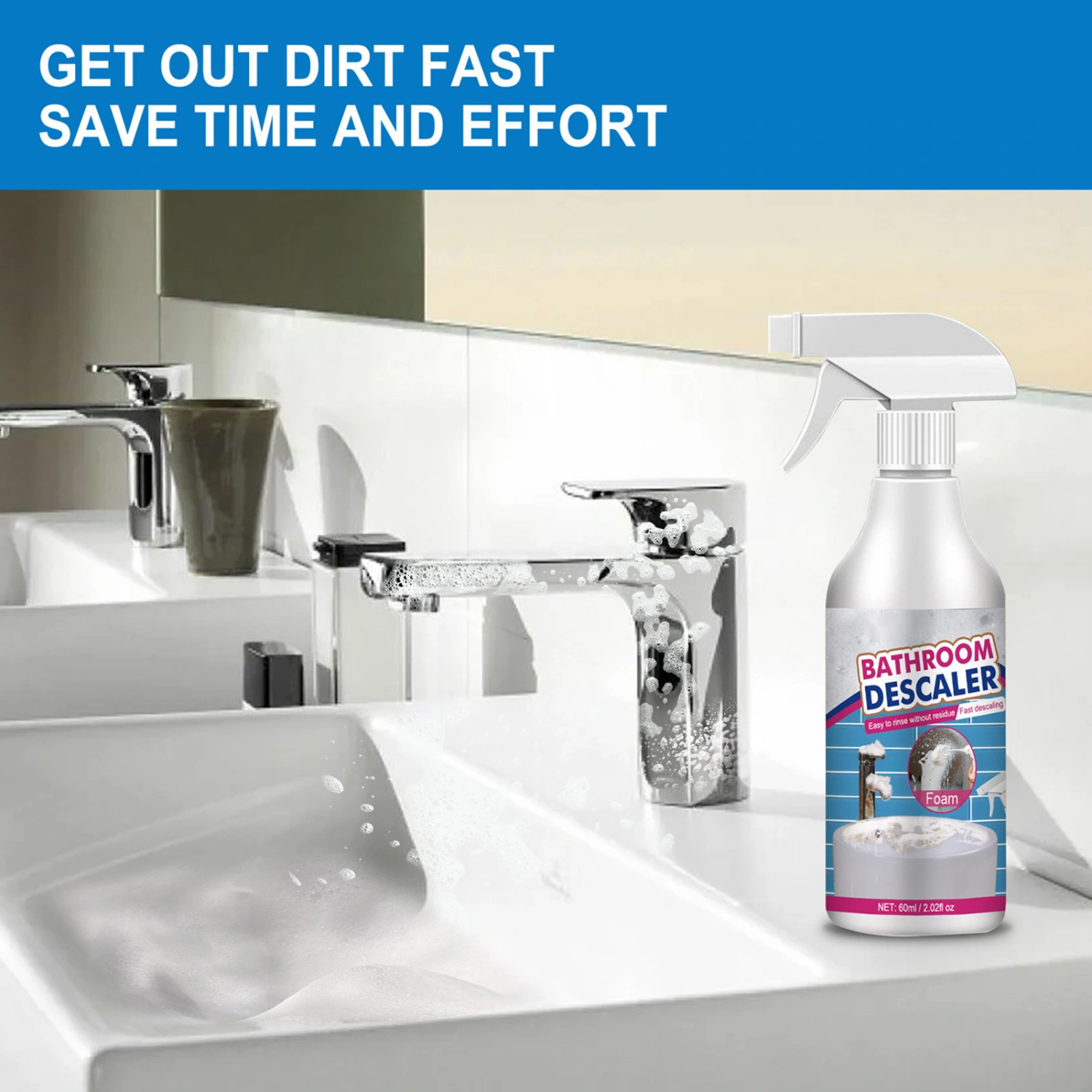 60ml Bathroom Cleaner Powerful Strong Decontamination Mild Formula Kitchen Bubble Cleaning Agent for Home