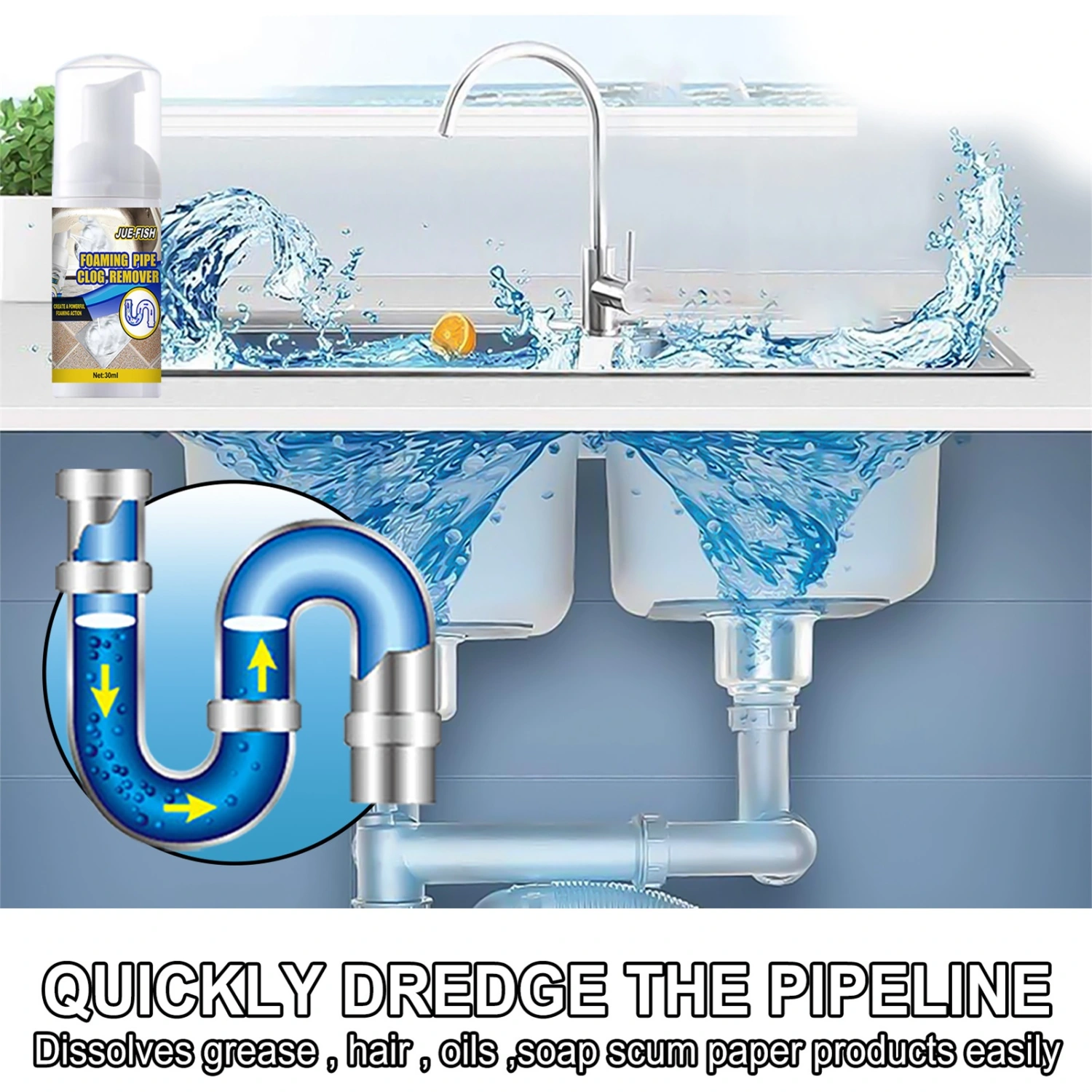 30ml/60ml/100ml Pipe Dredge Deodorant Effective Deep Cleaning Safe Drain Clog Remover Quick Foaming Cleaner for Shower