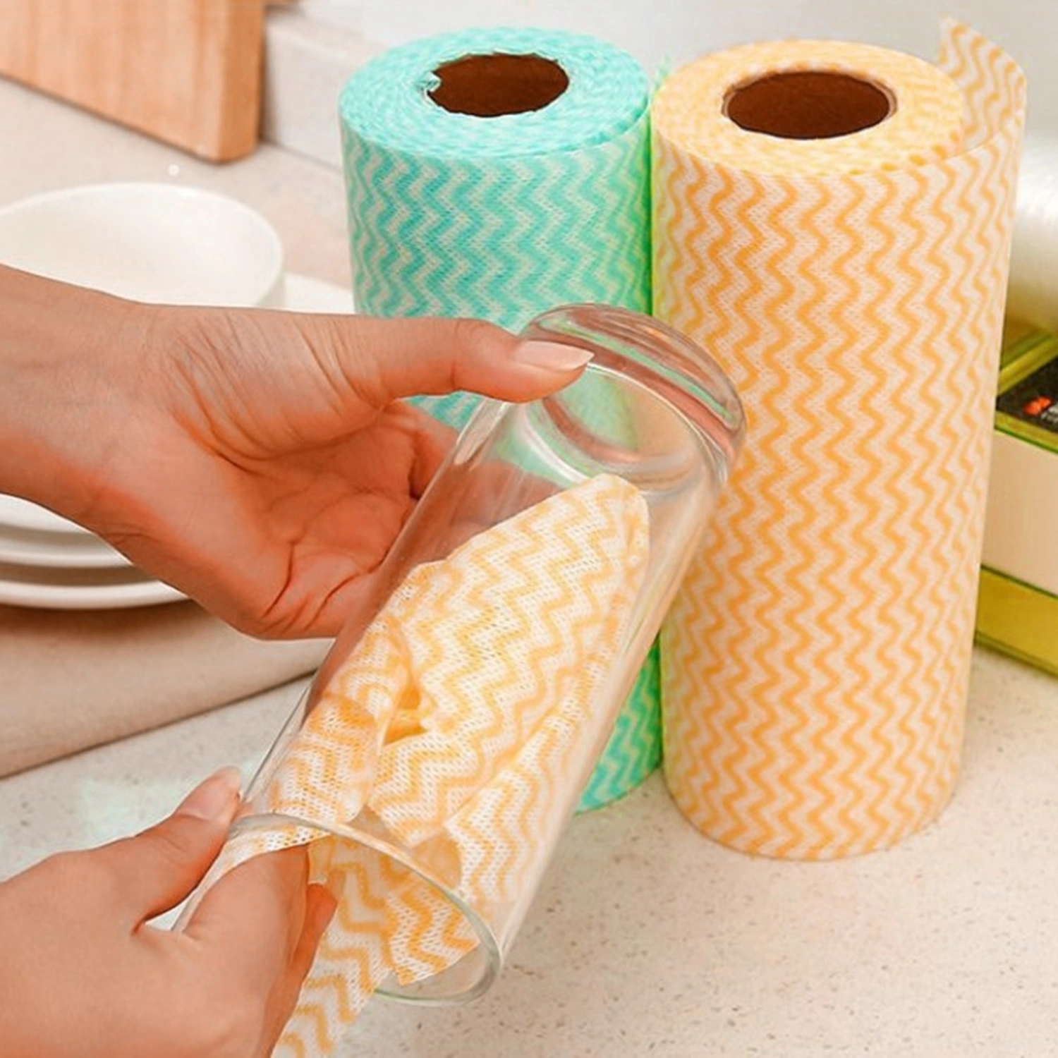 1 Roll Dish Cloth Single-use Lint Free Absorbent Non Woven Fabric Disposable Bowl Plate Washing Rag Kitchen Washcloth Daily Use