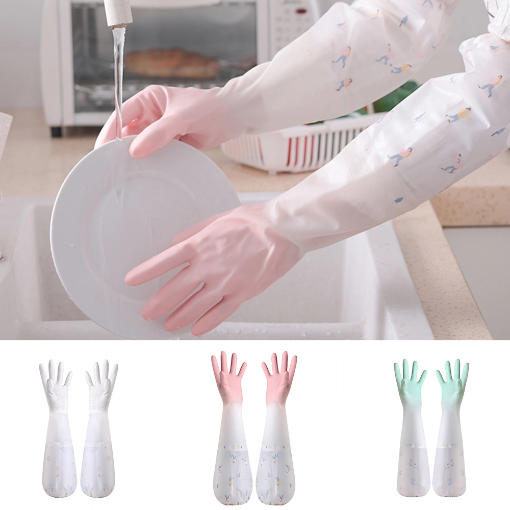 1 Pair Cleaning Gloves Lengthen Plush Liner Latex Kitchen Women Dishwashing Handcare Gloves Daily Use