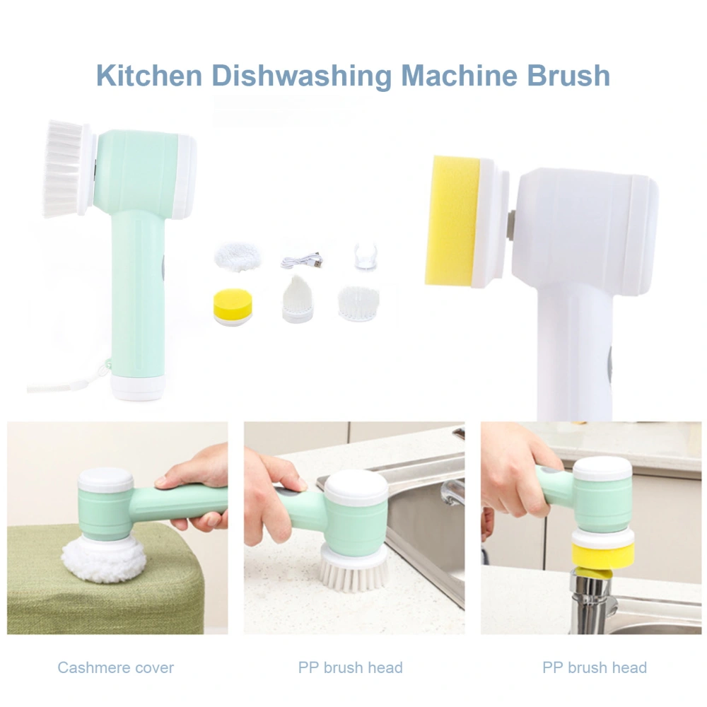 1 Set Electric Cleaning Brush USB Charging Handheld Multifunctional Cleaning Bathroom Kitchen Wash Brush with Replaceable Brush Heads Household Supplies