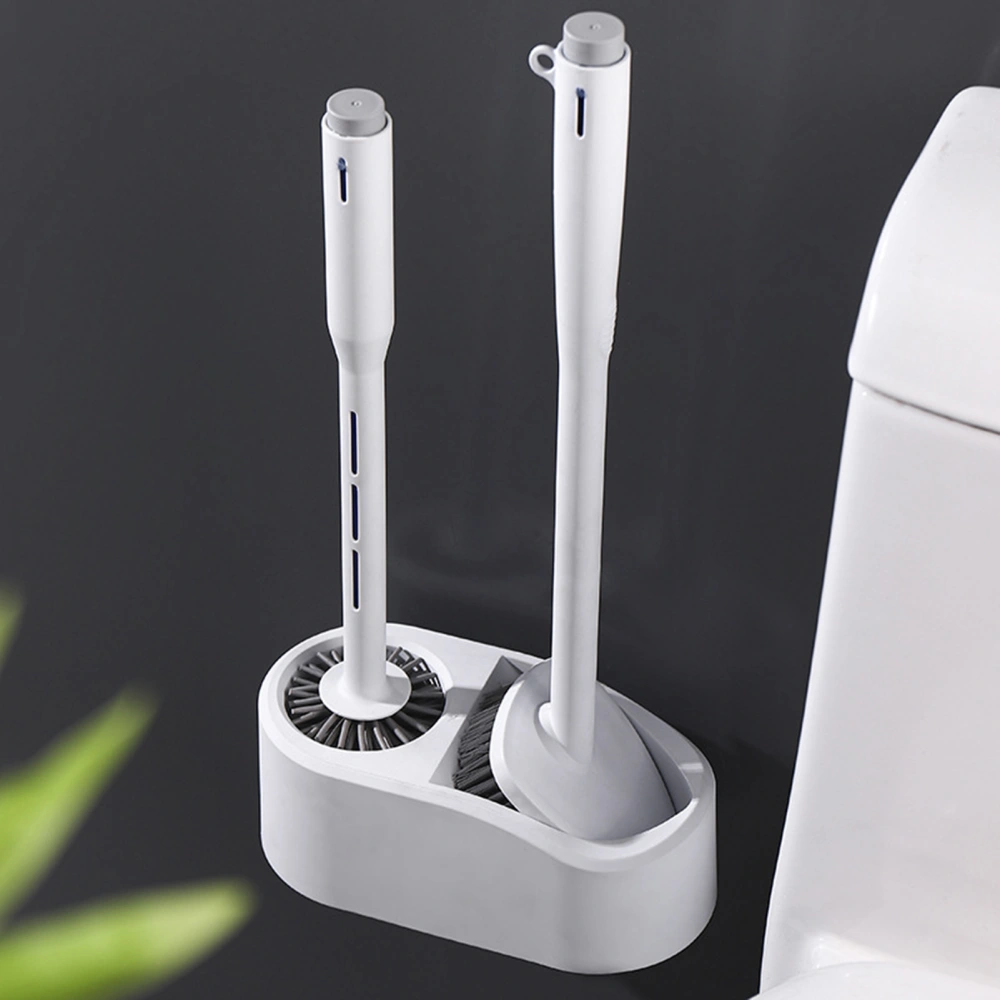 1 Set Toilet Brush Set with Base Holder Long Handle Fine Bristles No Residue Corner Brush Stain Remove Manual Tool Bathroom Toilet Floor Cleaning Tool Toilet Accessories