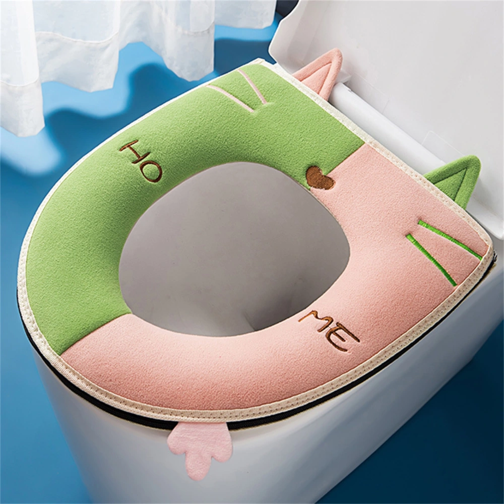 Zipper Toilet Seat Cover with Handle Lint Anti-shrink Embroidery Cat Lid Seat Pad for Daily Use 