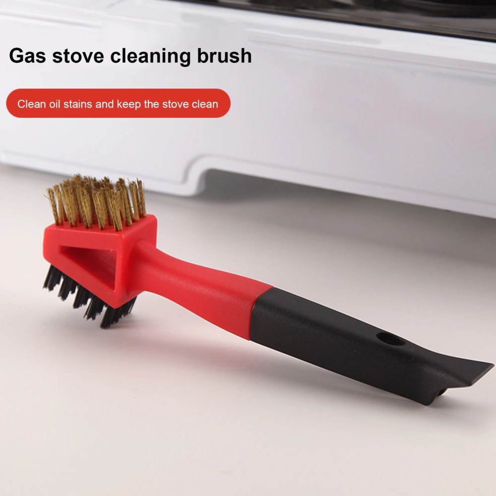 Gas Cooker Cleaning Brush 4 in 1 Brass Wire Nylon Bristles Shovel Stainless Steel Needle Rust Stain Remover Range Hood Pot Cleaning Scrubber Kitchen Supplies