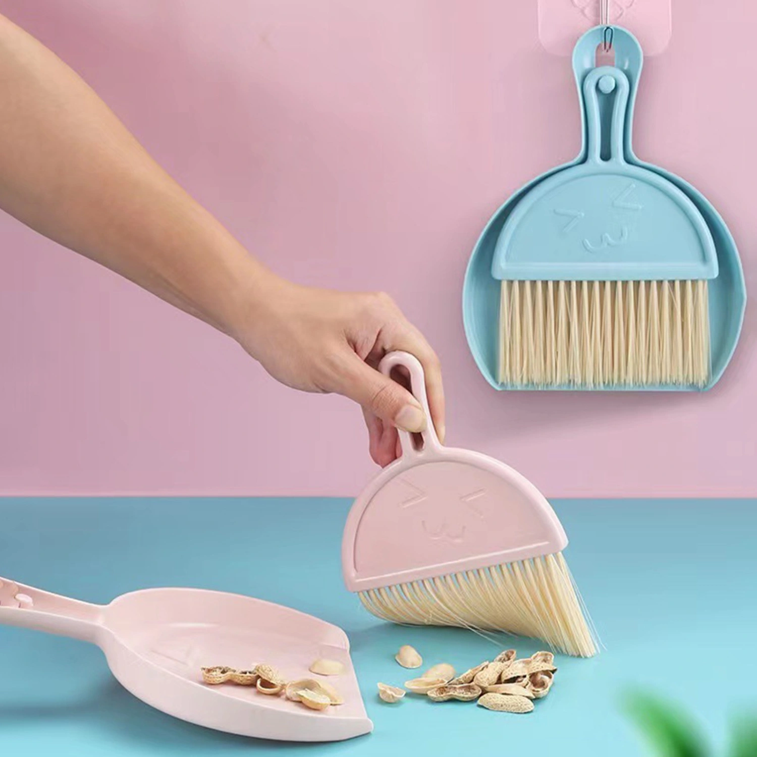 1 Set Mini Broom Dustpan Set Durable Compact Desktop Cleaning Brush Hanging Hole Design Brush Home Accessory