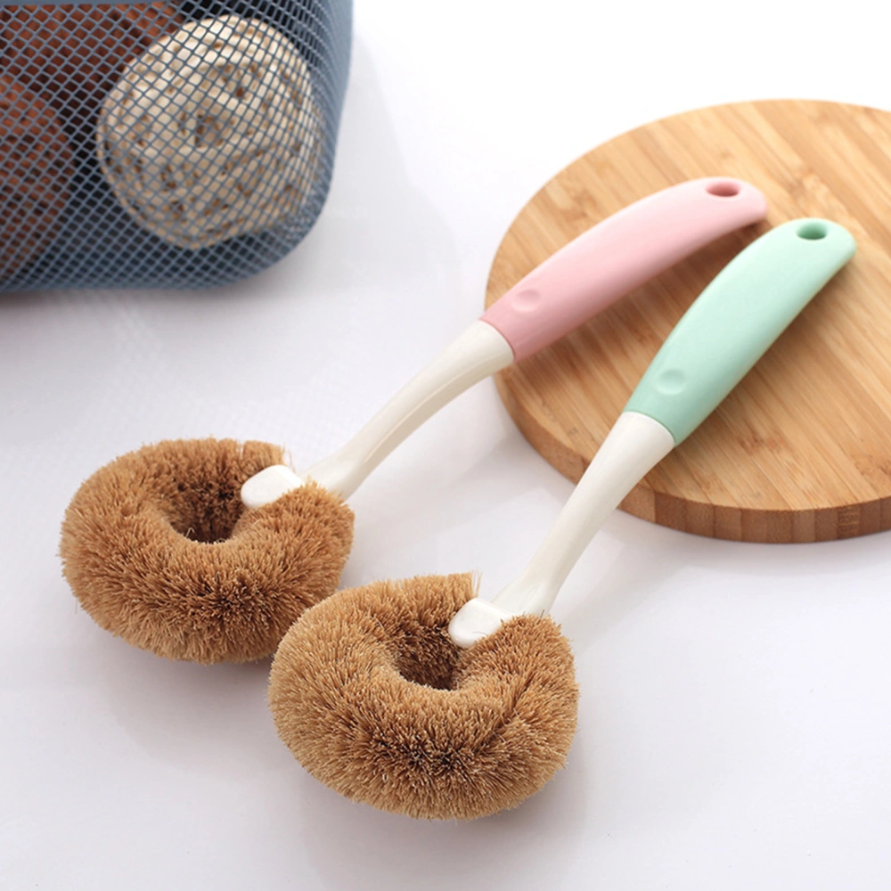 Dishwashing Brush Non-Sticky Strong Decontamination Long Handle Kitchen Coconut Fiber Scrub Brush Pot Brush for Restaurant