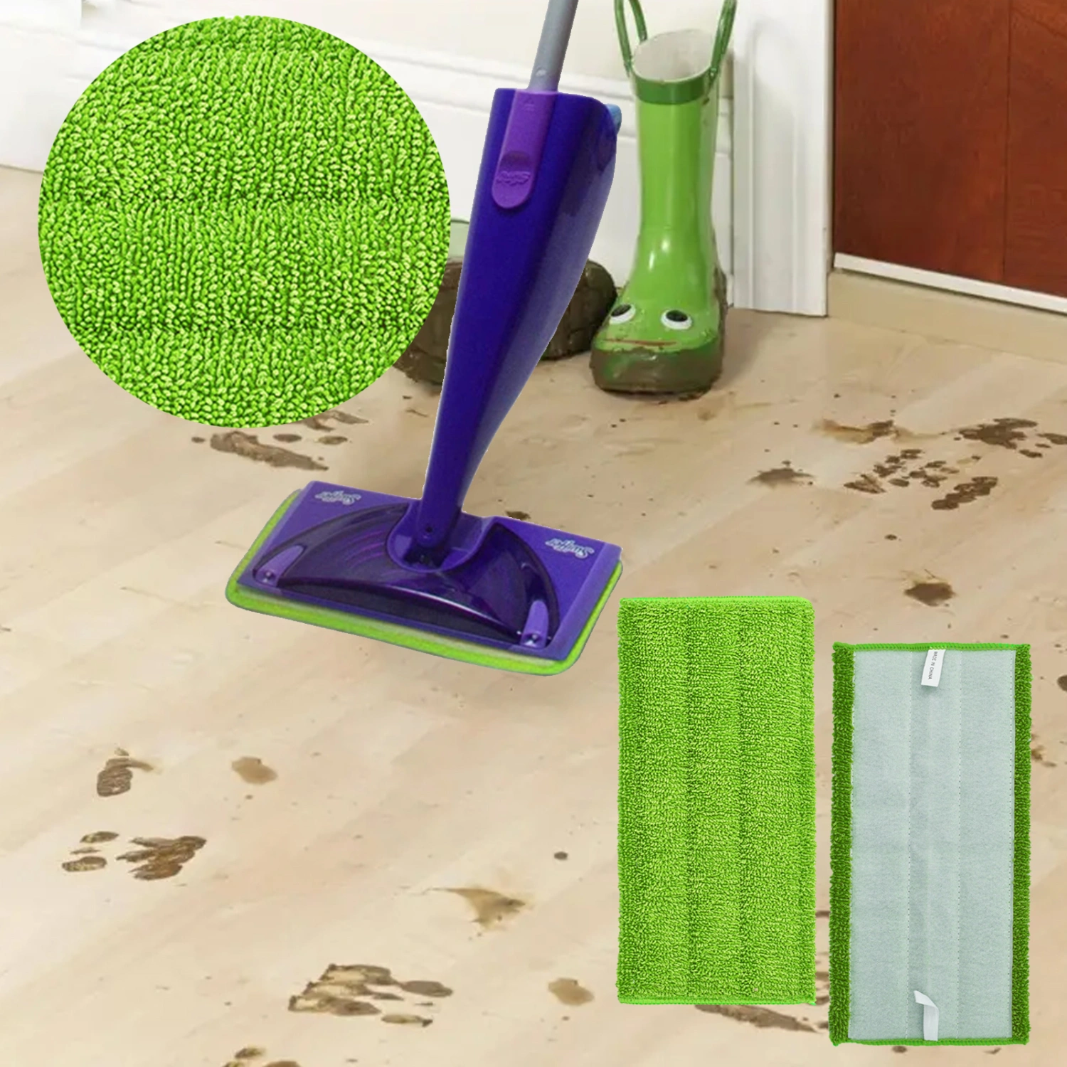 Flat Mop Cloth Wet Dry Use Highly Absorbent Extra Soft Reusable Simple Installation Deep Cleaning Fiber Flat Mop Cloth Replacement Mop Pad Cover for Swiffer