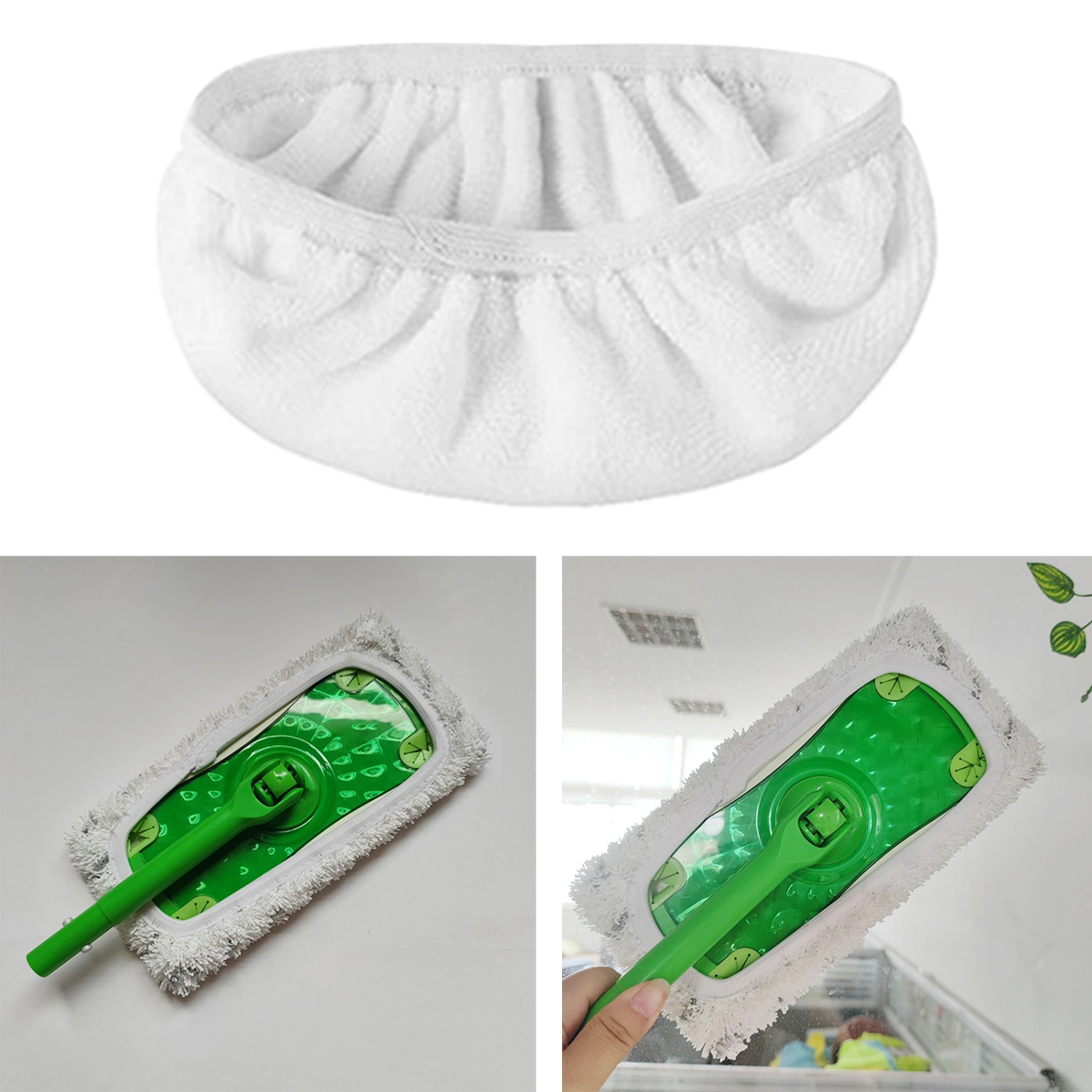 Flat Mop Cloth Wet Dry Dual Use Ultra Soft Thickened Elastic Band Coral Fleece/Microfiber/Chenille Replacement S/L Optional Water Absorption Rotary Mop Cleaning Pad for Bathroom