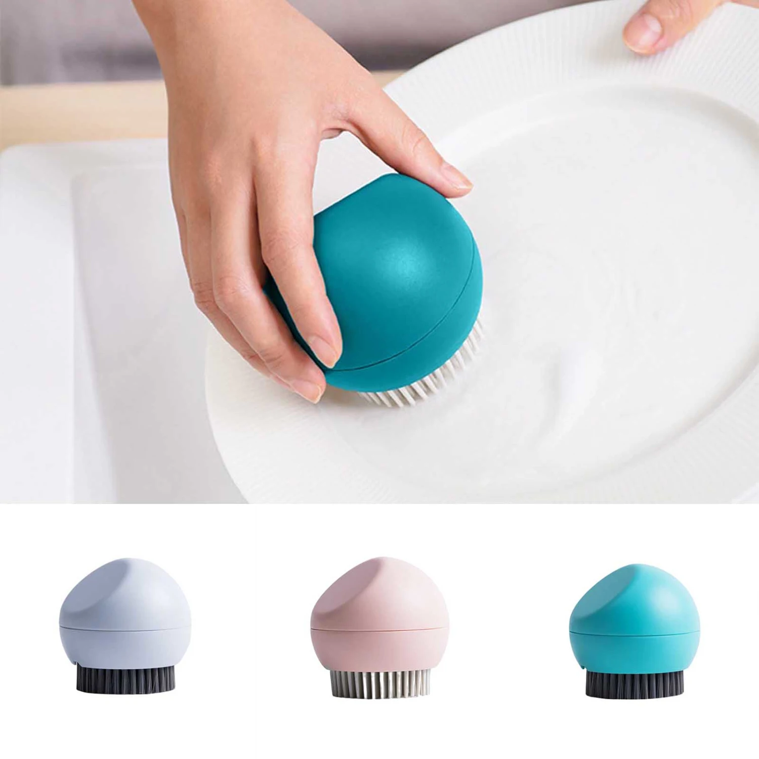 Dish Brush Smooth Edge Oil-proof Labor Saving Anti-slip Ball Shape Clean Plastic Sink Plate Bowl Pan Scrub Cleaning Scrubber Kitchen Supplies