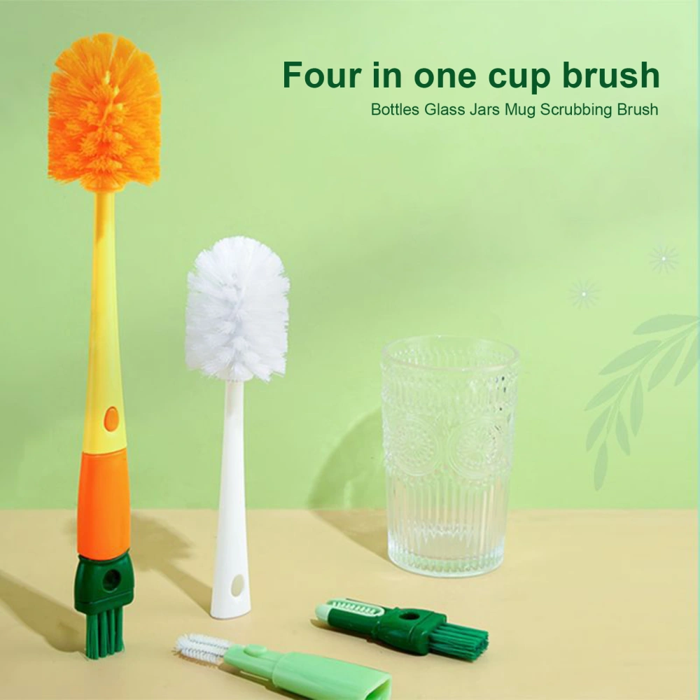 Cup Brush Long Handle Comfortable Grip Hanging Hole Flexible Soft Bristles 4-in-1 Cleaning Non-slip Bottles Glass Jars Mug Scrubbing Brush Kitchen Gadget