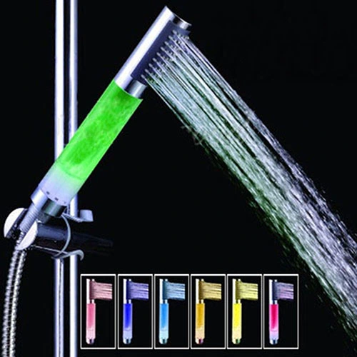 Round Stick Faucet LED Glow Lights Handheld Showerhead Bathroom Rainbow Waterflow
