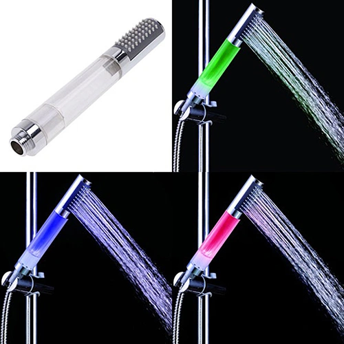 Round Stick Faucet LED Glow Lights Handheld Showerhead Bathroom Rainbow Waterflow