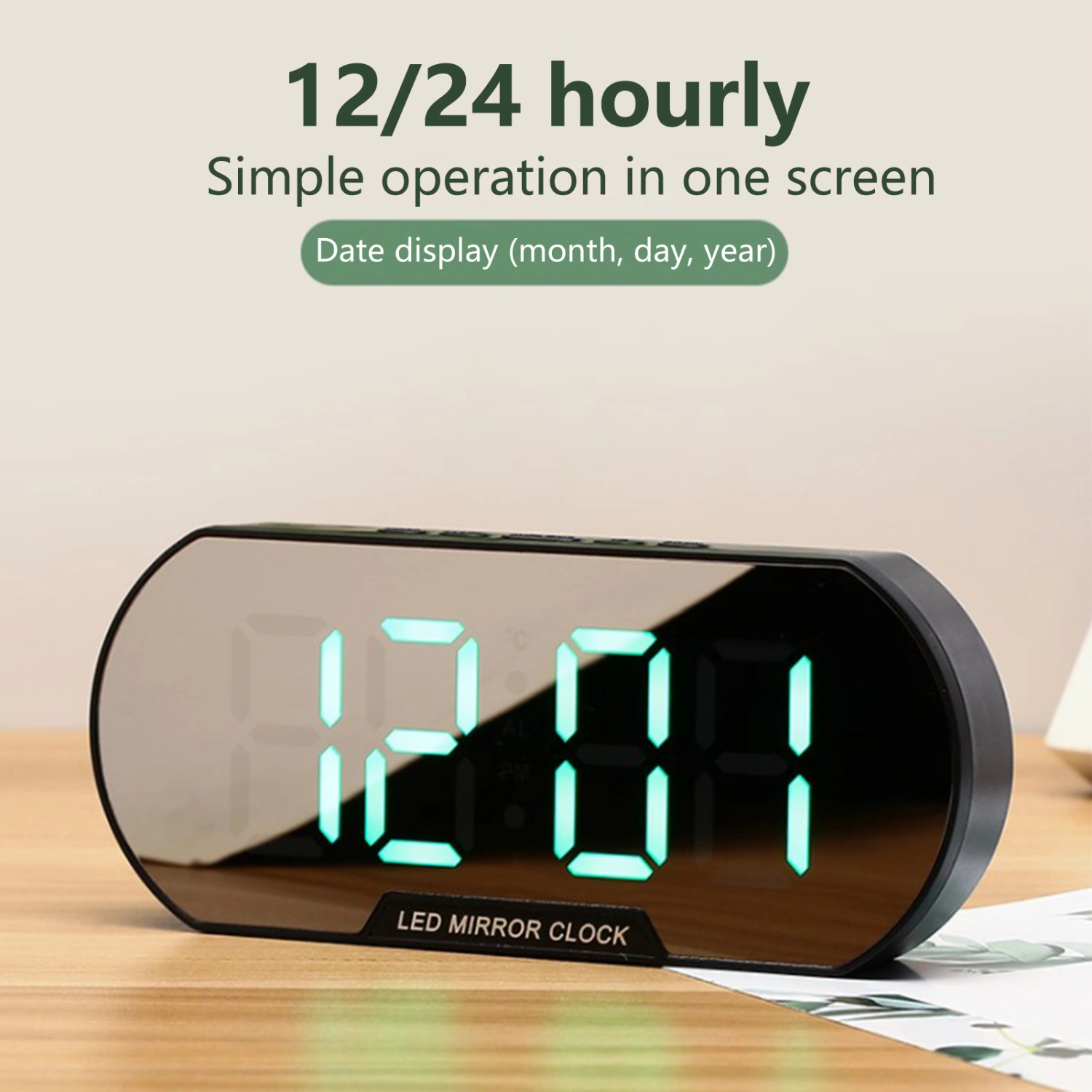 Alarm Clock Large Screen Snooze Function Plastic Desk LED Digital Alarm Clock with Smart Night Light Home Supplies 