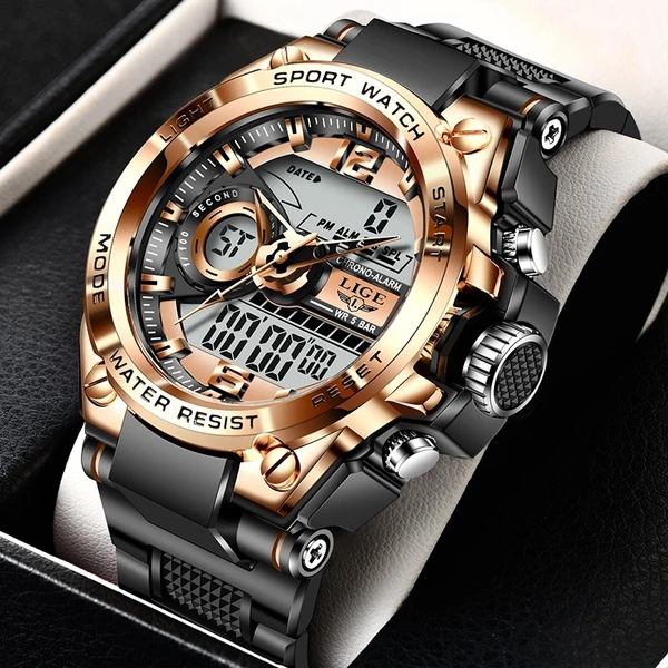 LIGE Top Luxury Watches Men Military Army Mens Watch Waterproof Sport Wristwatch Dual Display Watch Male Relogio Masculino