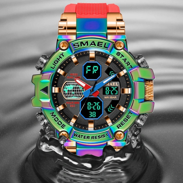 New SMAEL Sport Men Military Watch Chronograph Quartz Digital Wristwatch Dual Display Waterproof Men's Watches