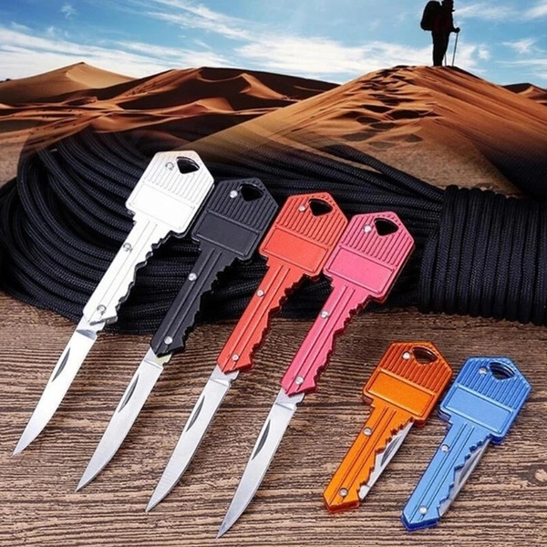 Portable Camping Outdoor Survival Pocket Folding Key Shape Ring Knife Peeler Mini Camping Key Ring Knife EDC fruit knife Tool arrow