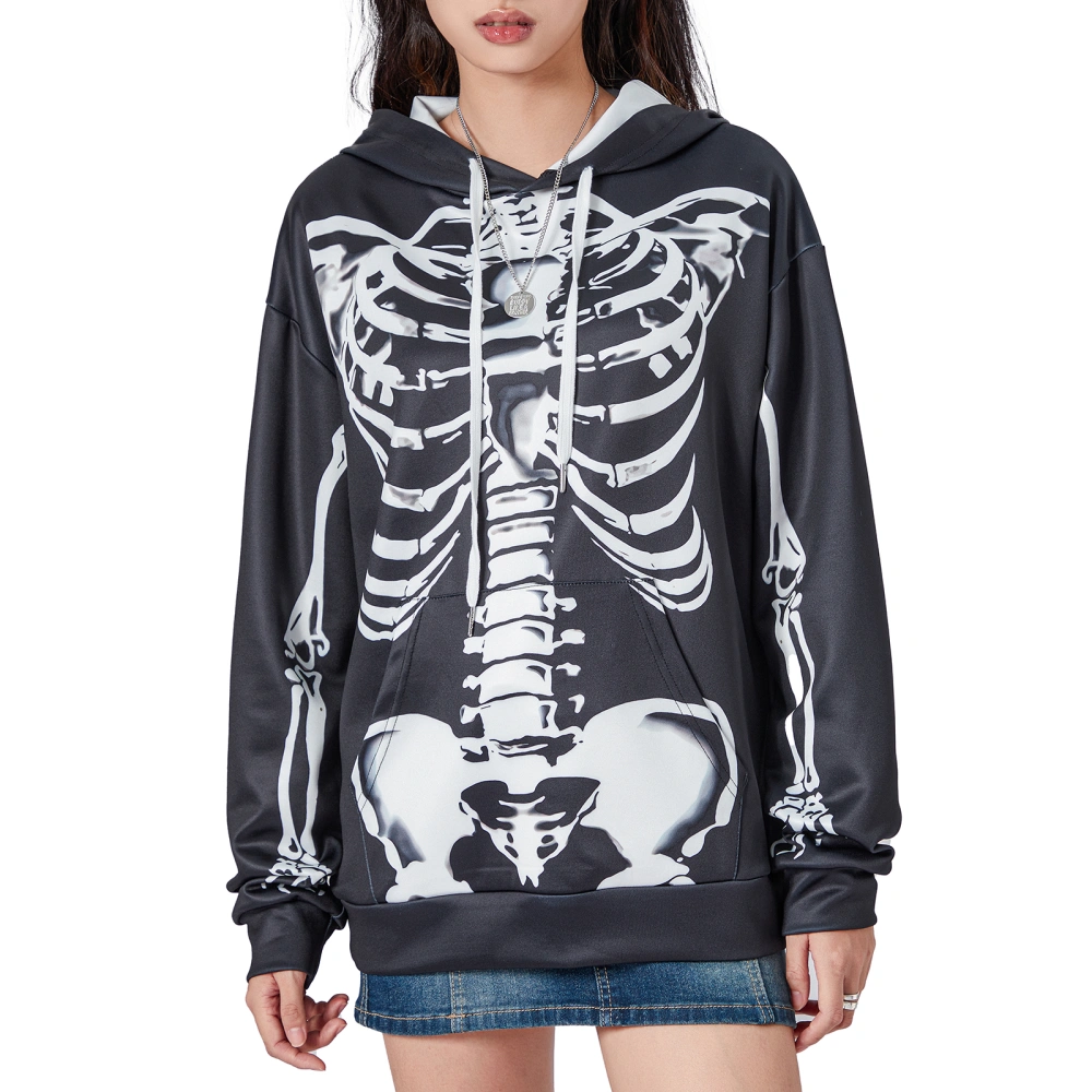 Women Men Oversized Hoodies Fashion 3D Digital Skeleton Print Long Sleeve Loose Sweatshirts Tops Streetwear