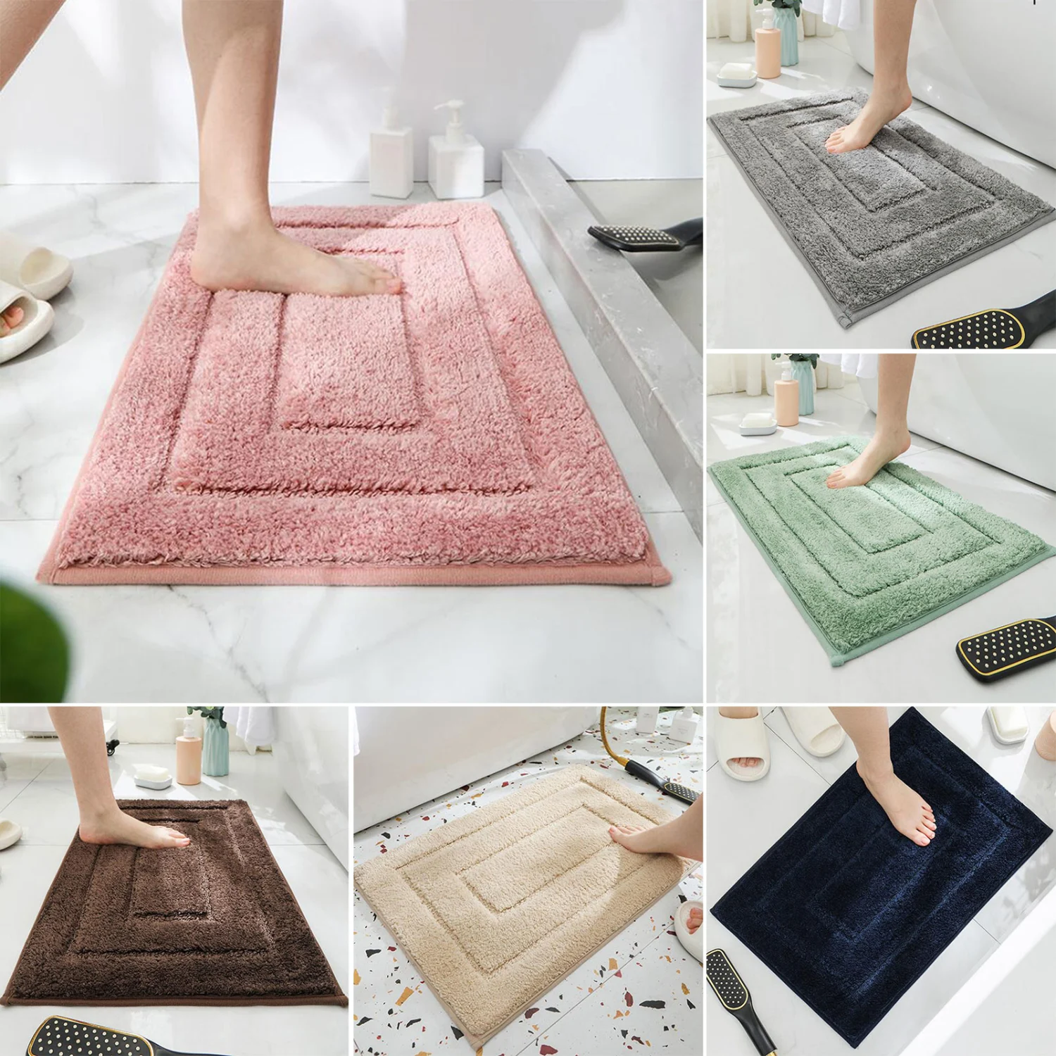 Soft Thick Great Water Absorbent Bathroom Rug Non-Slip Bath Mat Machine Washable Plush Floor Carpet 