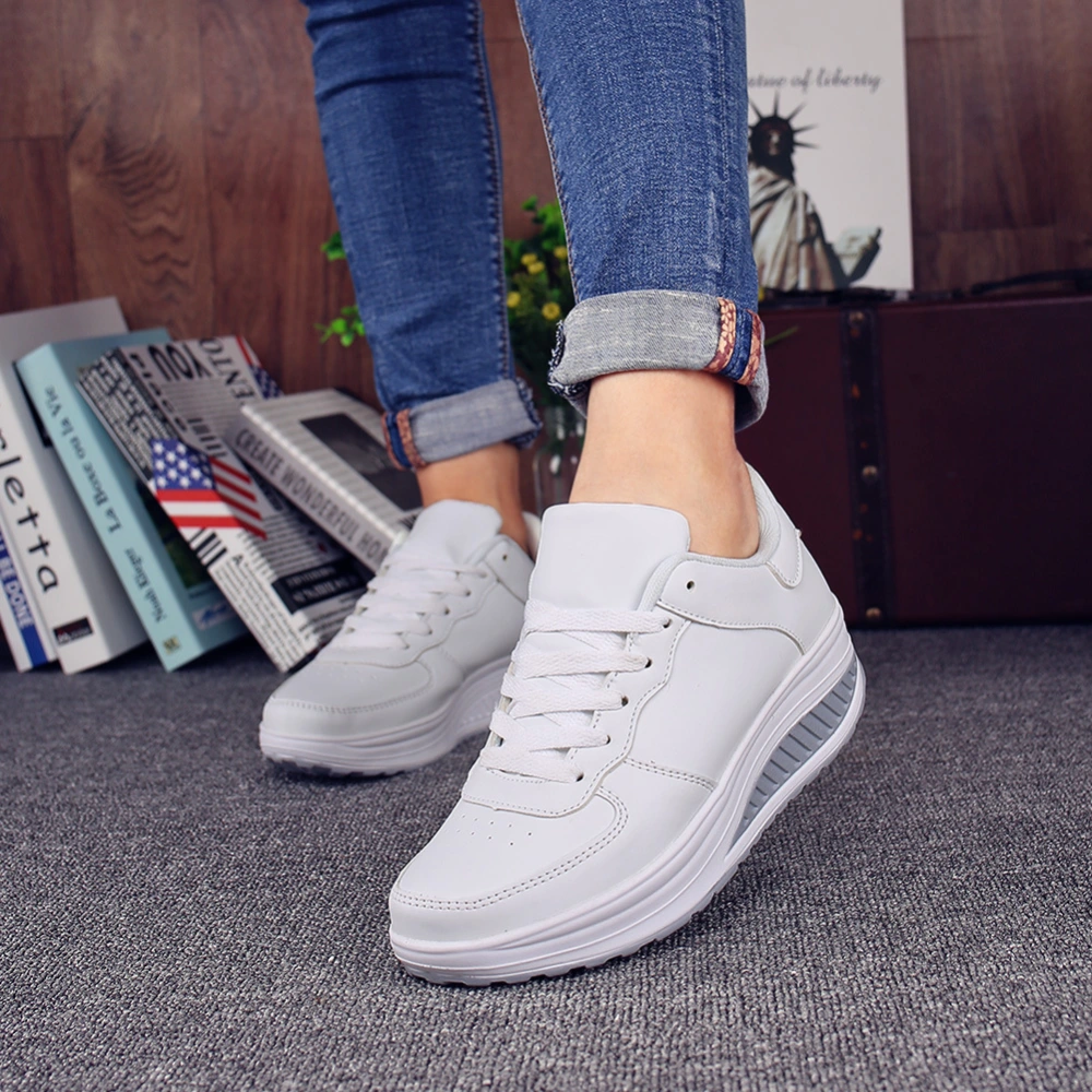 New Fashion Women Waterproof Fitness Platform Shoes Casual Leather Running Sport Shoes Thick Sole Slimming Shoe