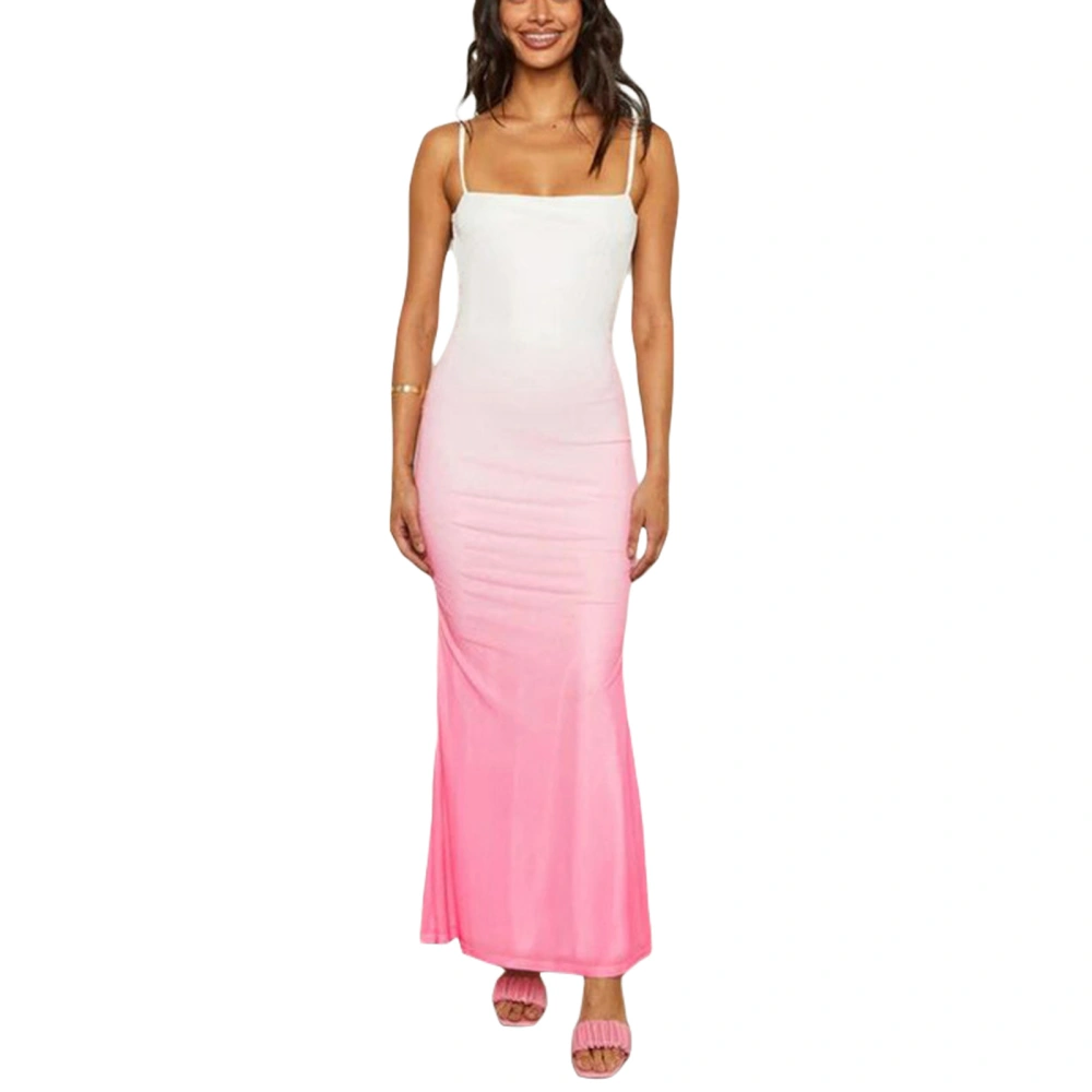 Women Slip Dress, Spaghetti Straps Gradient Color Slim Fit Cocktail Dress Summer Long Dress