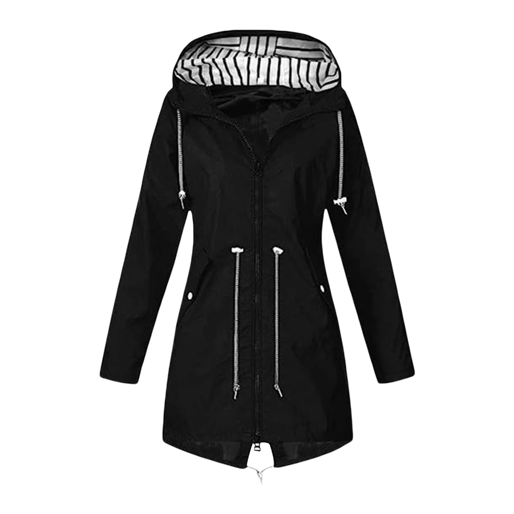 Women Outdoor Jacket, Long Sleeve Hooded Jacket Striped Zipped Fall Jacket Outwear