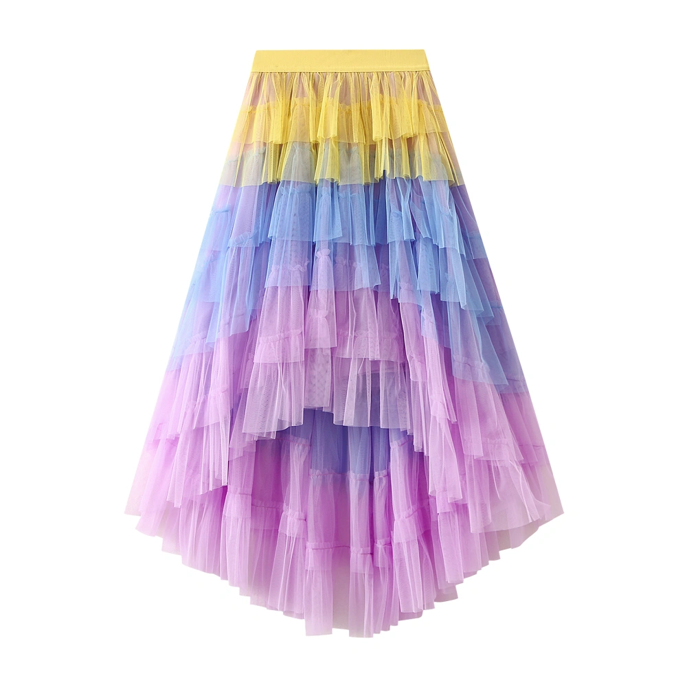 Women's Midi Skirts Gradient/Solid Color Tiered Ruffles Cake Elastic Waist Skirts Spring Summer Irregular Casual A-line Skirts