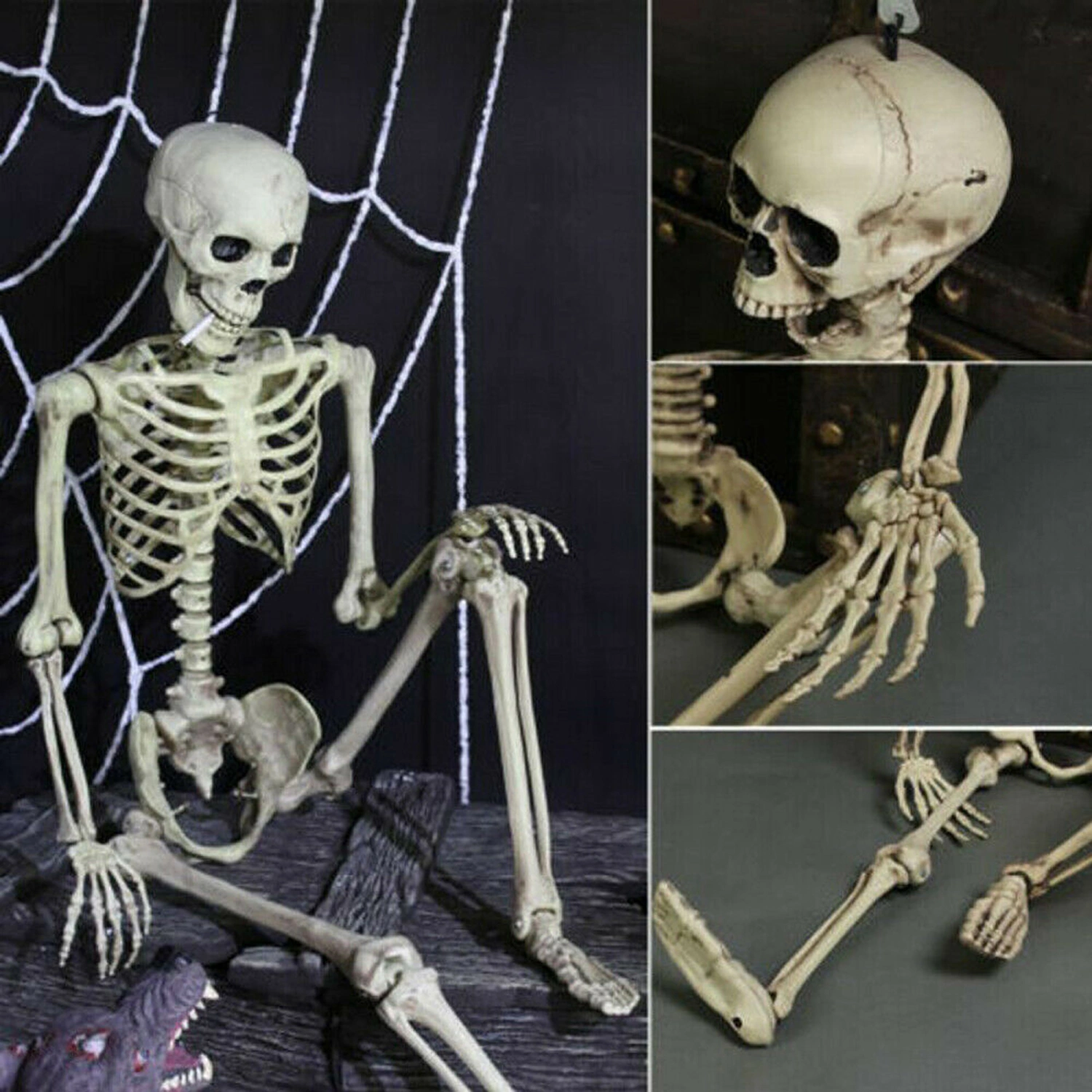 40 CM/15.7 Inches Halloween Human Skeleton Horror Holiday Prop Decoration with Movable Joints